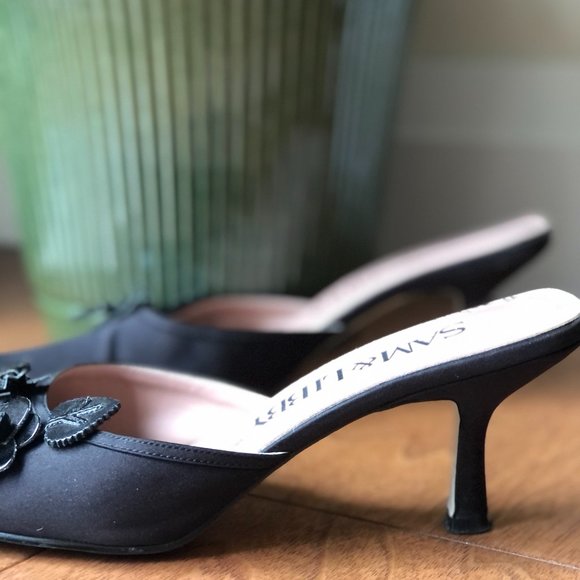 Black satin kitten heel mule - Picture 1 of 4